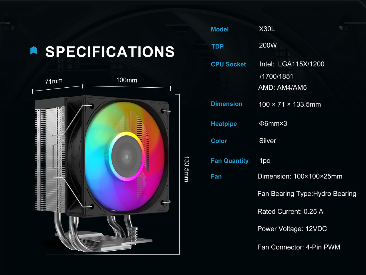 Open Box: SAMA X30L Single-Tower CPU Air Cooler, 3 Copper Heat Pipes, 100mm ARGB Light Sync with Motherboard PWM Fans, for AMD AM4/AM5, Intel LGA 1700/1150/1151/1200/1851 Thermal Grease - Newegg.com - Open Box condition - Image 28