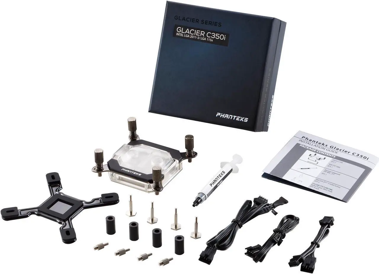Alt view image 5 of 9 - Phanteks Glacier Series C350I CPU Water Block, Nickel-plated Copper Base, Acrylic top with Aluminum cover, RGB LED, Solid-Sku Mounting Bracket - Black