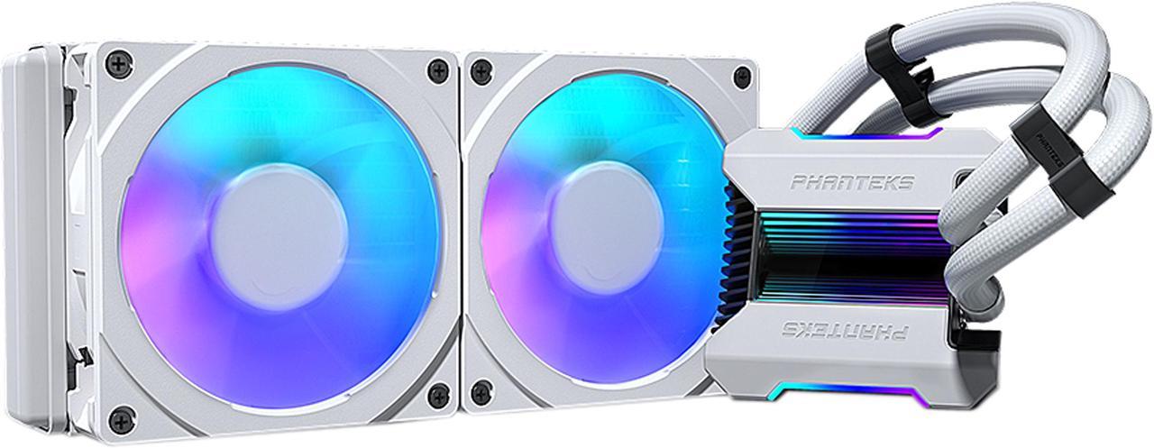 Phanteks Glacier One 240MPH D-RGB AIO Liquid CPU Cooler, Infinity Mirror Pump Cap Design, 2x Silent 120mm MP PWM Fans, 2x D-RGB Halos Fan Frames, White LGA 1700 Compatible