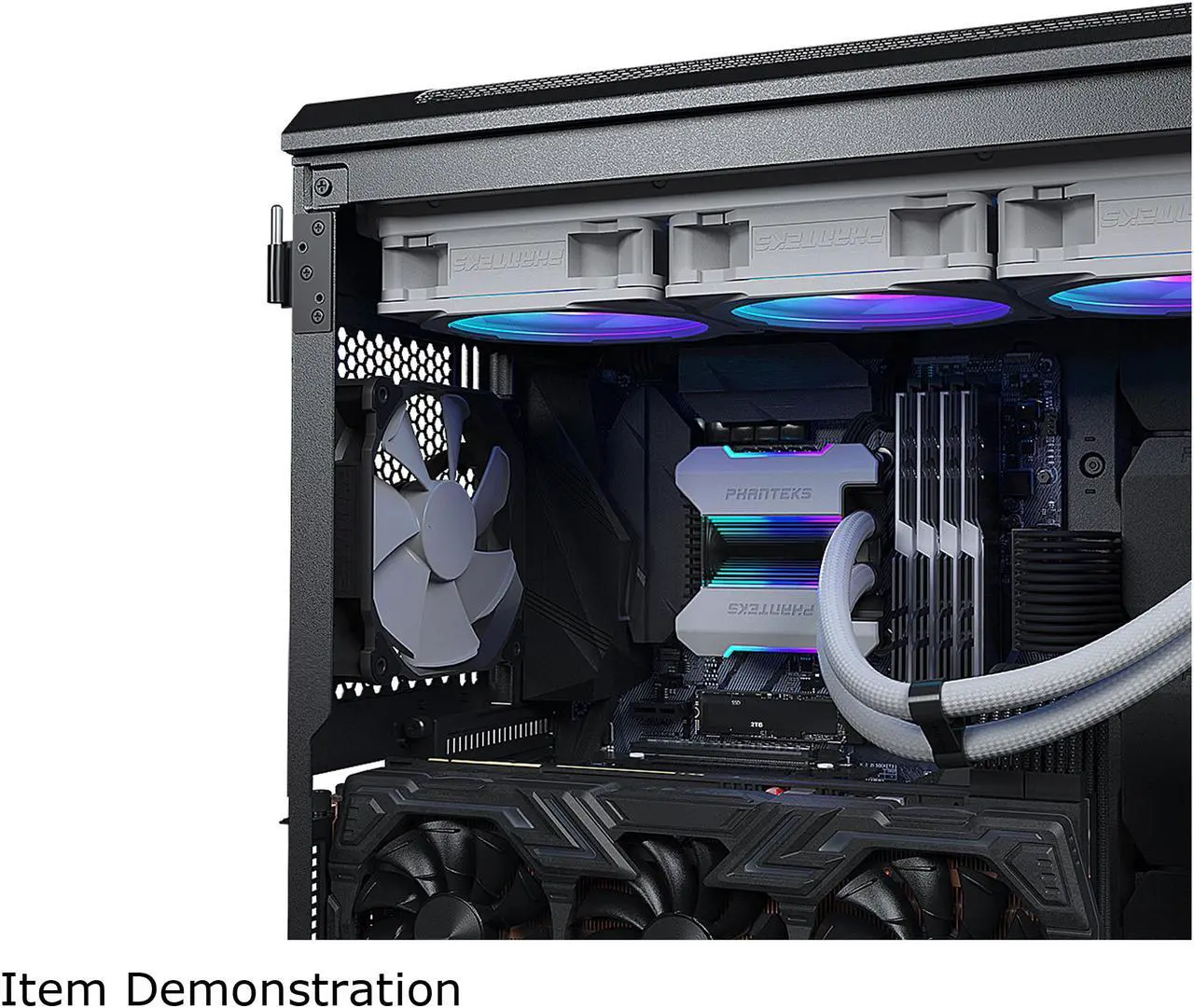 Alt view image 6 of 6 - Phanteks Glacier One 360MPH D-RGB AIO Liquid CPU Cooler, Infinity Mirror Pump Cap Design, 3x Silent 120mm MP PWM Fans, 3x D-RGB Halos Fan Frames, White, LGA 1700 Bracket included