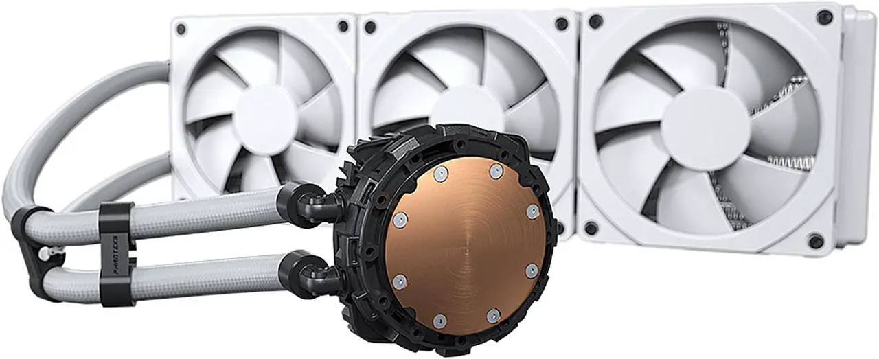 Alt view image 2 of 6 - Phanteks Glacier One 360MPH D-RGB AIO Liquid CPU Cooler, Infinity Mirror Pump Cap Design, 3x Silent 120mm MP PWM Fans, 3x D-RGB Halos Fan Frames, White, LGA 1700 Bracket included