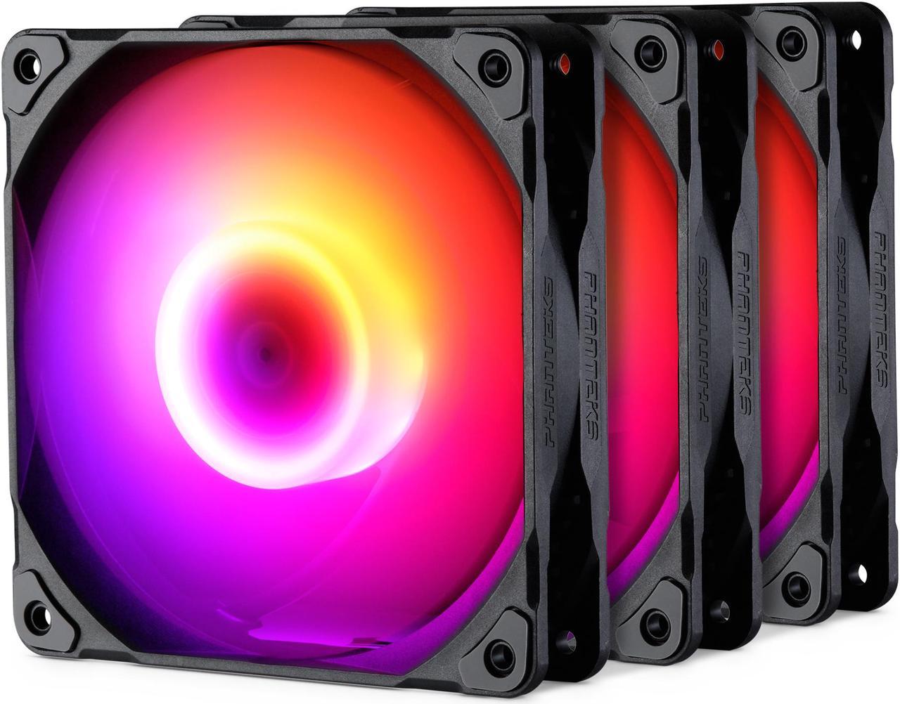 Phanteks M25-120 D-RGB fan, High-Airflow radiator performance, PWM control up to 2000RPM, ARGB/DRGB lighting, Daisy-Chain cable, Black,3 Pack