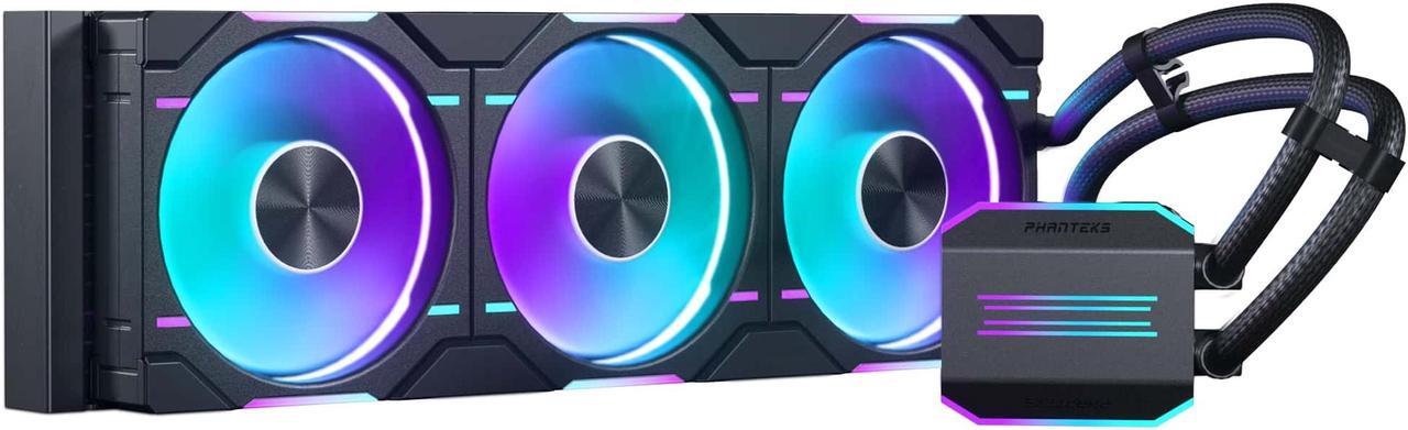 Phanteks Glacier One 360D30 Premium D-RGB AIO Liquid CPU Cooler, DRGB Pump Cap Design, 3x D30 120mm PWM D-RGB Fans, Supports Intel LGA 1851/1700, AMD AM5/AM4, Black