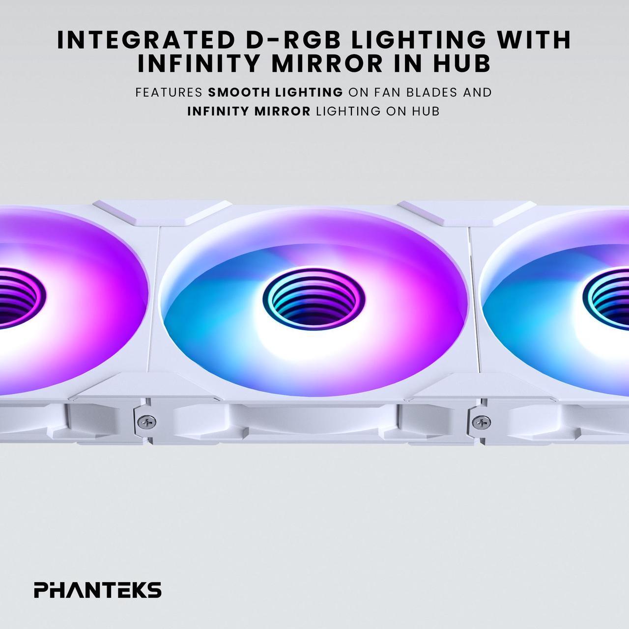 Alt view image 5 of 8 - Phanteks M25-140 Gen2, 140mm ARGB High Performance Cooling Fans, Daisy-chain Unified Fan Frame, Infinity Mirror hub, single cable connection, White