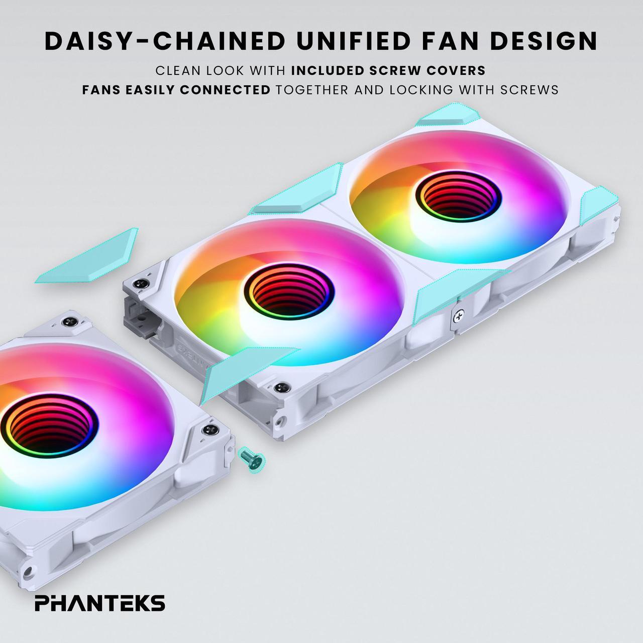 Alt view image 6 of 8 - Phanteks M25-140 Gen2, 140mm ARGB High Performance Cooling Fans, Daisy-chain Unified Fan Frame, Infinity Mirror hub, single cable connection, White