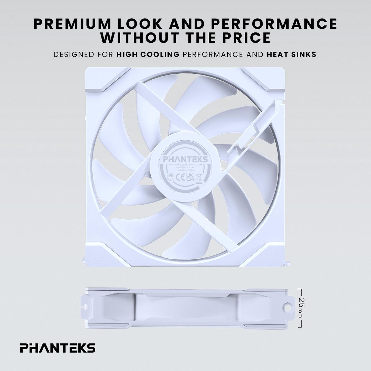 Alt view image 7 of 8 - Phanteks M25-140 Gen2, 140mm ARGB High Performance Cooling Fans, Daisy-chain Unified Fan Frame, Infinity Mirror hub, single cable connection, White