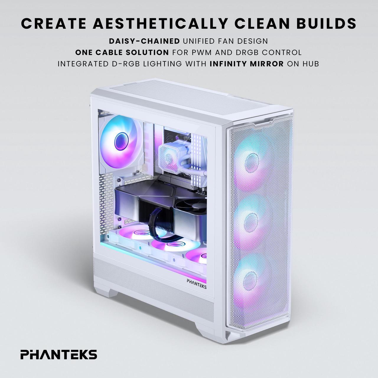 Alt view image 9 of 8 - Phanteks M25-140 Gen2 Triple Pack, 3x 140mm ARGB High Performance Cooling Fans, Daisy-chain Unified Fan Frame, Infinity Mirror hub, single cable connection, White