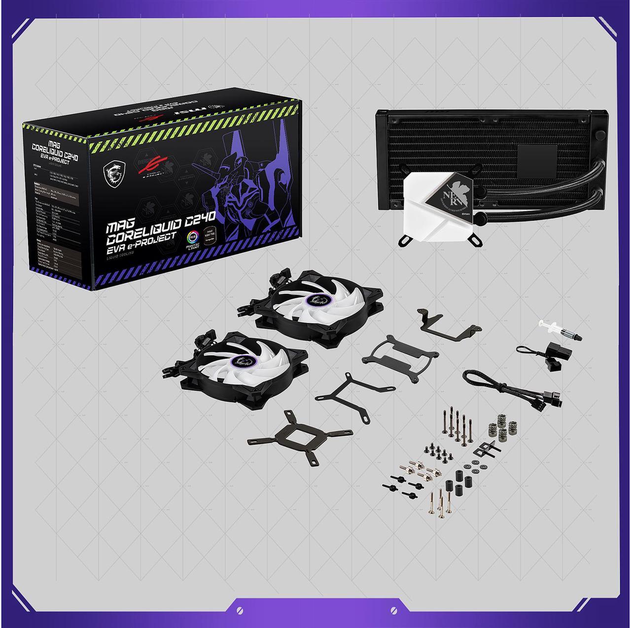 Alt view image 3 of 4 - MSI MAG Core Liquid C240 EVA e-PROJECT AIO Liquid CPU Cooler, 240mm Radiator, Dual 120mm PWN Fans, ARGB lighting controled by software, AM5 Compatible