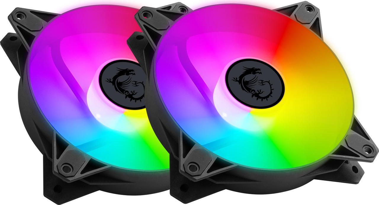 MSI MPG F120 ARGB-2B 120mm PWM Addressable RGB LED Case Fan Black - Anti-Vibration Fan Gasket - Hydraulic Bearing - 600 ~ 1200 RPM - 2 Packs