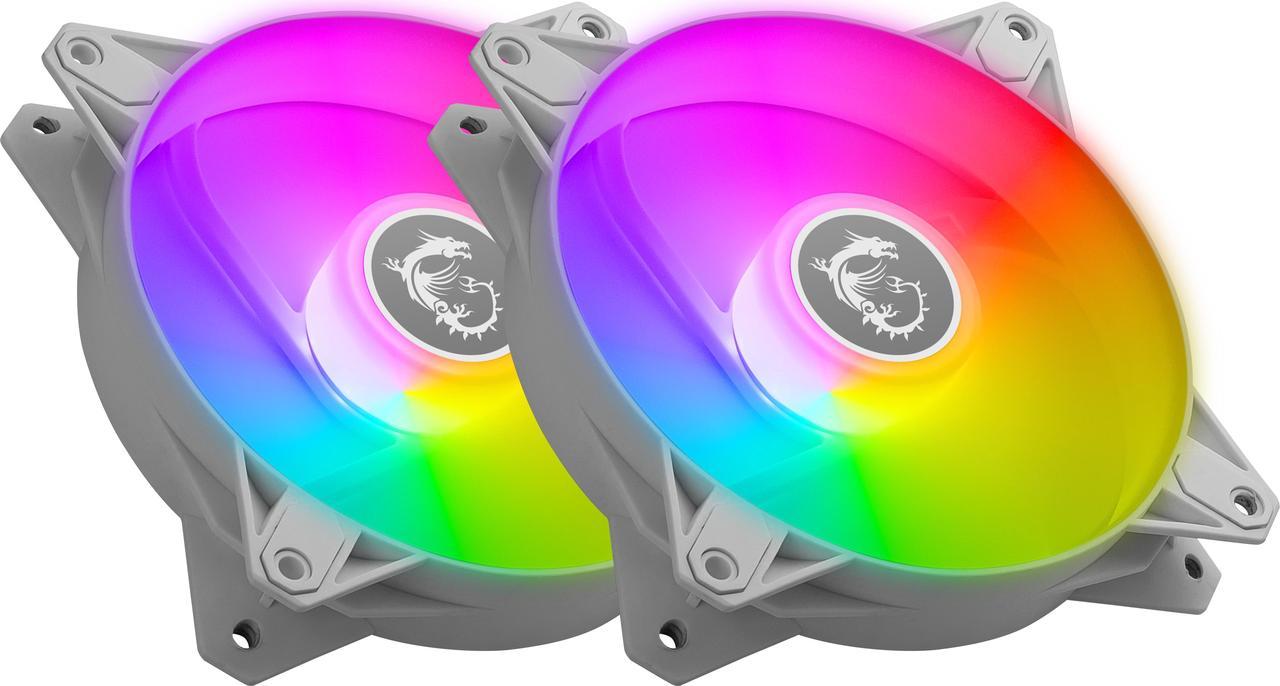 MSI MPG F120 ARGB-2W 120mm PWM Addressable RGB LED Case Fan White - Anti-Vibration Fan Gasket - Hydraulic Bearing - 600 ~ 1200 RPM - 2 Packs