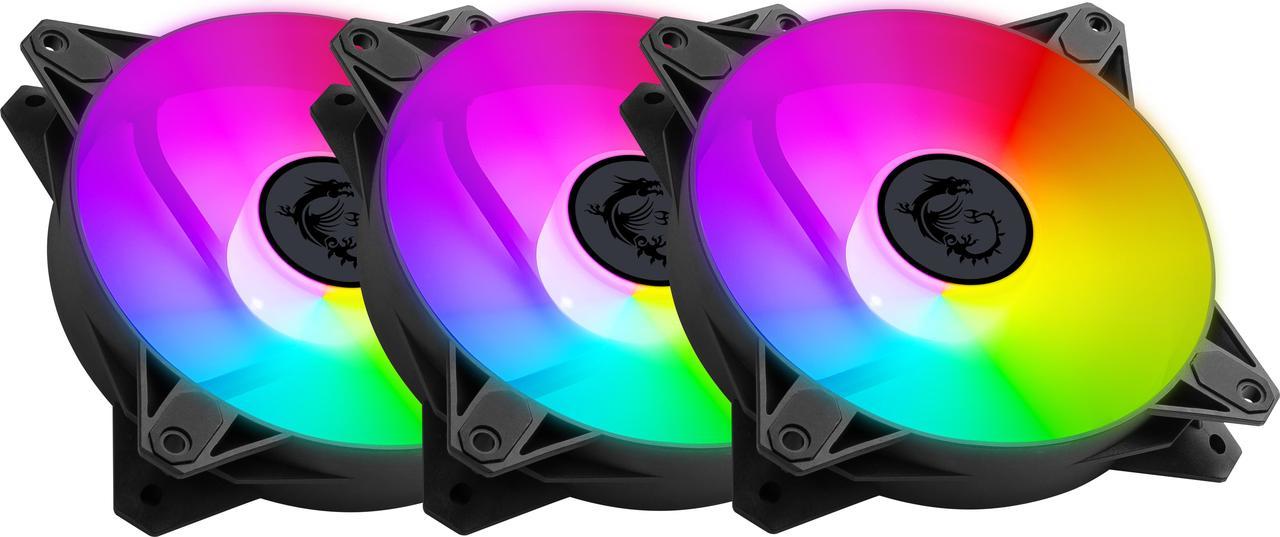 MSI MPG F120 ARGB-3B 120mm PWM Addressable RGB LED Case Fan Black - Anti-Vibration Fan Gasket - Hydraulic Bearing  - 600 ~ 1200 RPM - 3 Packs