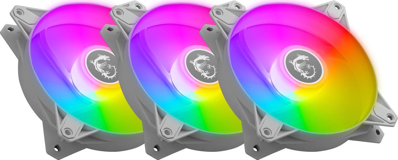 MSI MPG F120 ARGB-3W 120mm PWM Addressable RGB LED Case Fan White - Anti-Vibration Fan Gasket - Hydraulic Bearing -  600 ~ 1200 RPM - 3 Packs