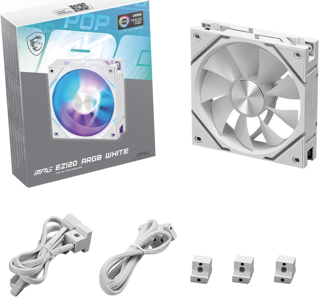 Alt view image 7 of 6 - MSI MPG EZ120 ARGB WHITE-1W Fan - 120mm ARGB Fan, Fluid Dynamic Bearing with Extra nut Fixing, Mystic Light & Cooling Wizard Support with MSI motherboards, 1900RPM, 2 Years Warranty