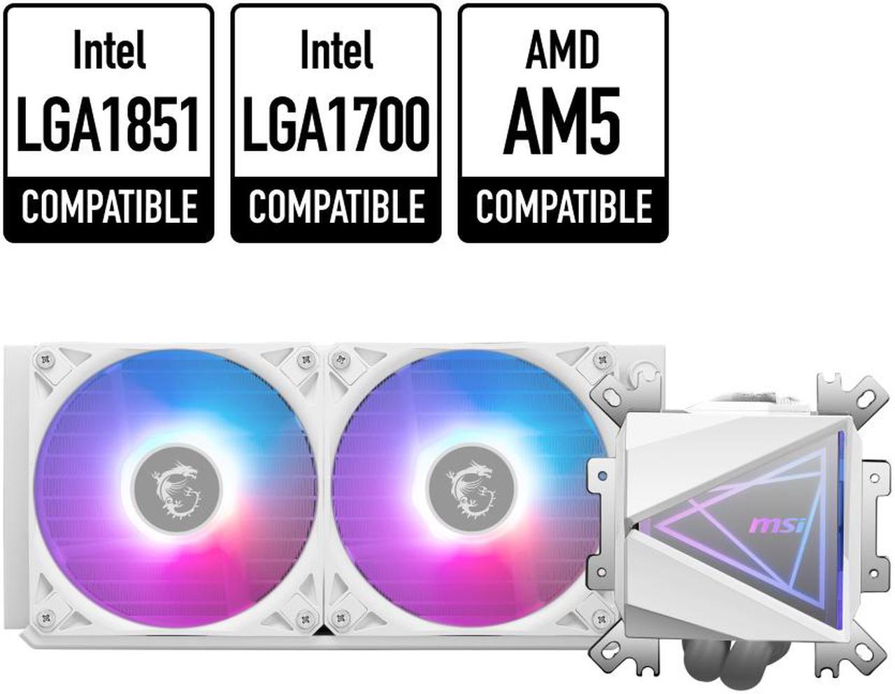 MSI MAG CoreLiquid I240 White - AIO ARGB CPU Liquid Cooler - Infinity Mirror Design - UNI Bracket - 240mm Radiator - Dual 120mm ARGB PWM Fans - LGA 1700/1851 / AM5/AM4 Compatible