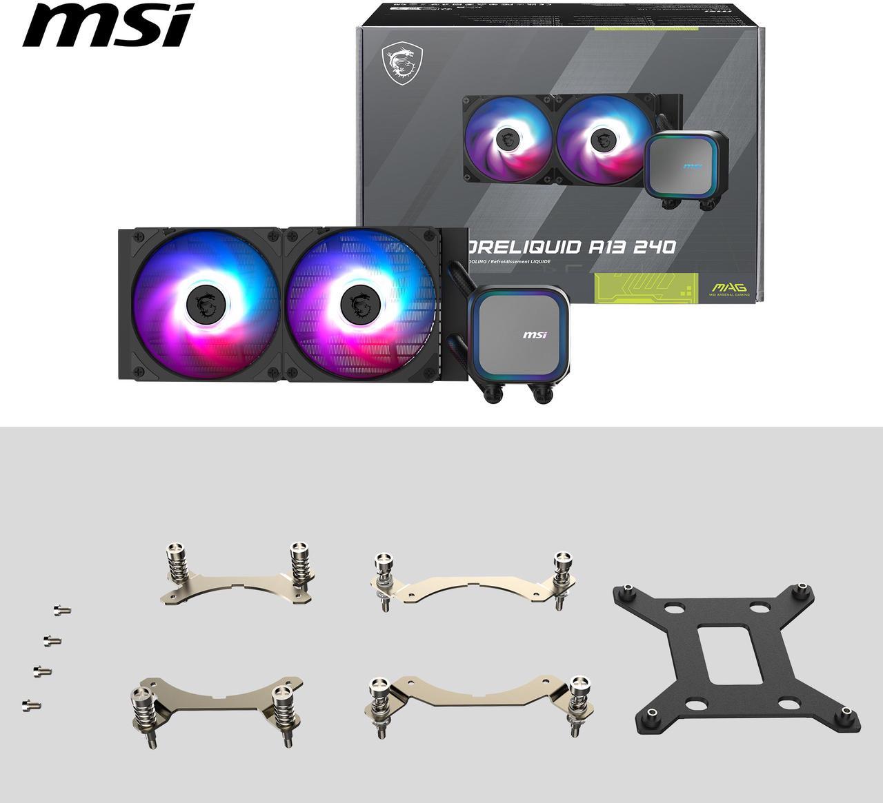 Alt view image 4 of 13 - MSI MAG Coreliquid A13 240 Black - AIO ARGB Liquid Cooling - 240mm Radiator - Dual 120mm ARGB PWM Fans - EZ Connect - LGA 1700/1851/AM5/AM4 Compatible