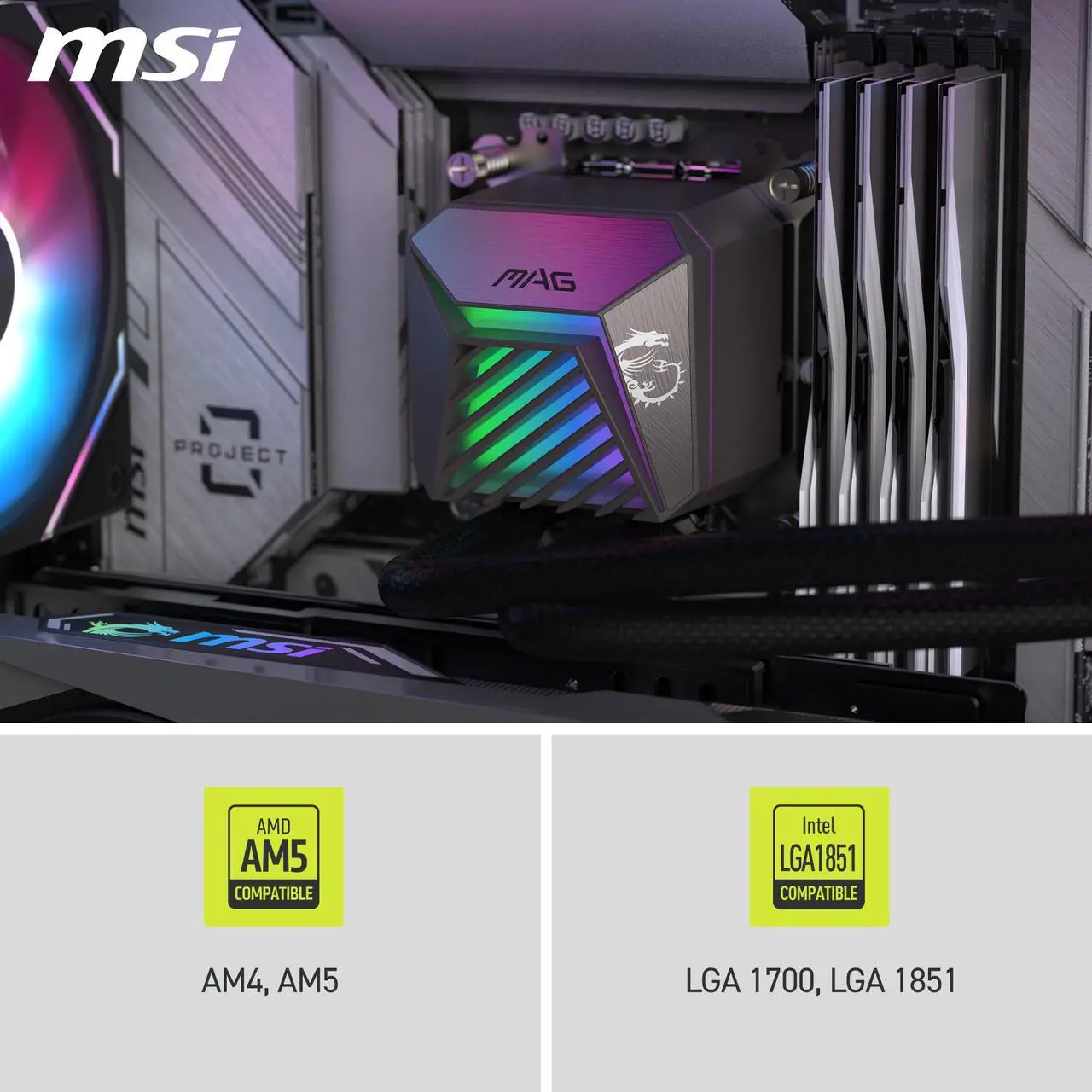 Alt view image 6 of 6 - MSI MAG Coreliquid A15 240 Black- AIO ARGB Liquid Cooling - 240mm Radiator - Dual 120mm ARGB PWM Fans - EZ Connect - Uni Bracket - LGA 1700/1851/AM5/AM4 Compatible