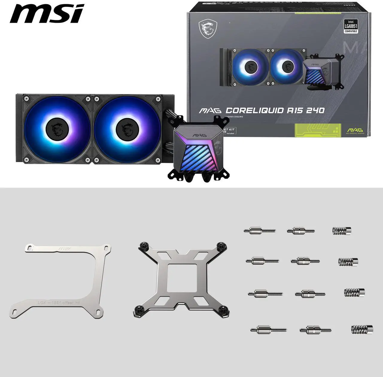 Alt view image 7 of 6 - MSI MAG Coreliquid A15 240 Black- AIO ARGB Liquid Cooling - 240mm Radiator - Dual 120mm ARGB PWM Fans - EZ Connect - Uni Bracket - LGA 1700/1851/AM5/AM4 Compatible