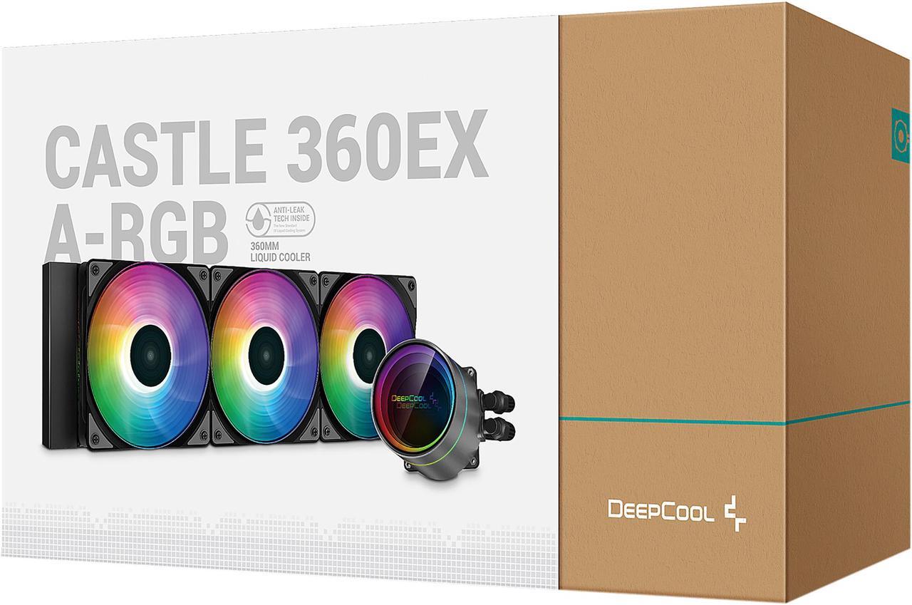 Alt view image 9 of 9 - DeepCool CASTLE 360EX A-RGB AIO Liquid CPU Cooler with Anti-Leak Technology, 3x 120mm CF120 Fans, Included Controller and 5V A-RGB Motherboard Sync support, Intel 115X/1200/2066, AMD TR4/AM4