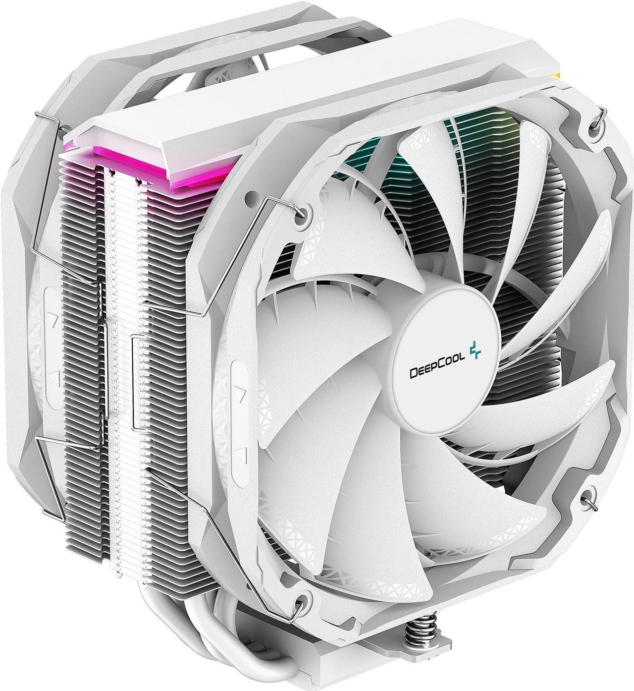 DeepCool AS500 PLUS WH CPU Air Cooler, Universal RAM Height Compatibility, Two 140mm PWM Fan, A-RGB Top Cover, 5 heat pipe design for Intel Core/AMD Ryzen CPUs, White