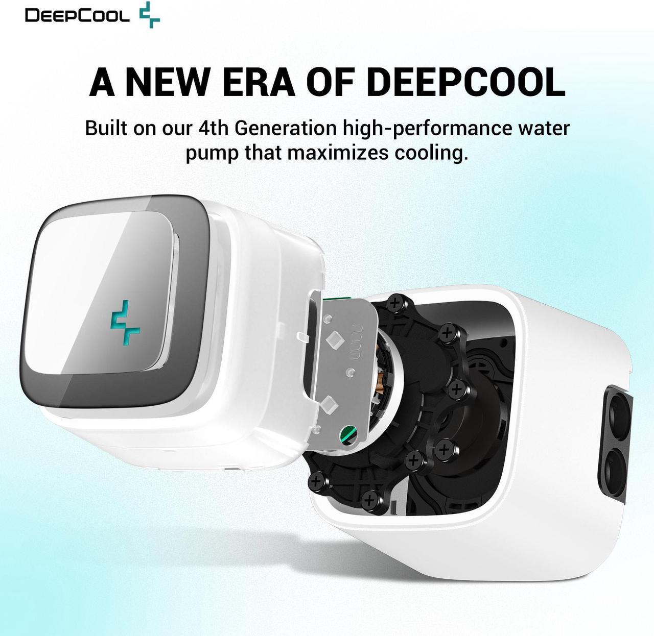 Alt view image 2 of 4 - DeepCool LS520 WH Premium Liquid CPU Cooler, Intel LGA 1700/1200/115x AMD AM5/AM4, 240mm Radiator, 2x120mm A-RGB PWM Fan, Infinity Mirror Cap Design, Customizable Logo Plate, 5V A-RGB Software Control, White