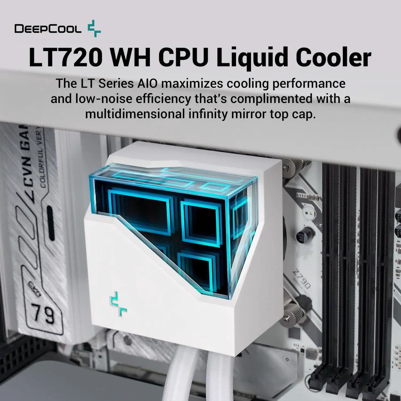 Alt view image 2 of 8 - DeepCool LT720 WH Premium Liquid CPU Cooler, 360mm, High-Performance FK120 FDB Fans, Multidimensional Infinity Mirror Block