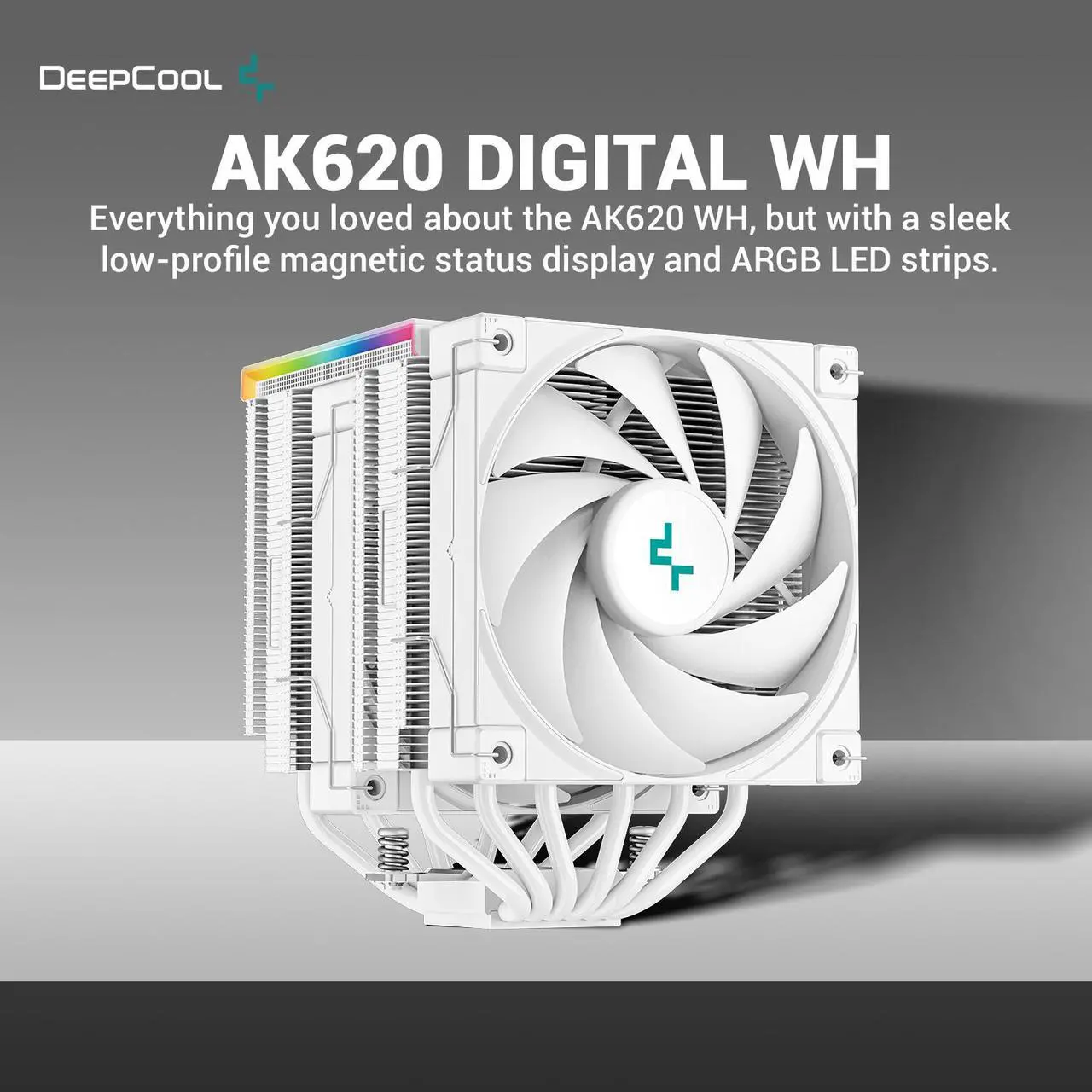 Alt view image 2 of 6 - DeepCool AK620 DIGITAL WH Performance Air Cooler, Dual-Tower Layout, Real-Time CPU Status Screen, 6 Copper Heat Pipes, 260W Heat Dissipation, Twin 120mm FDB Fans, All White Design