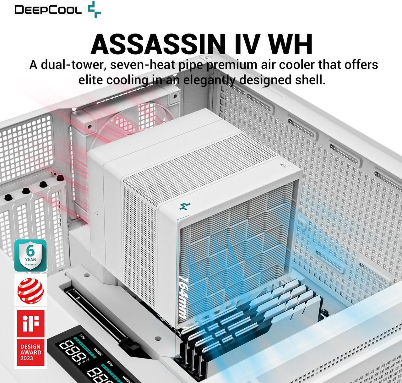 Alt view image 10 of 14 - Deepcool ASSASSIN IV WH Premium CPU Air Cooler, Dual-Tower, 120/140mm FDB Fan Configuration, 7 Copper Heat Pipes, Quiet/Peformance Mode Switch