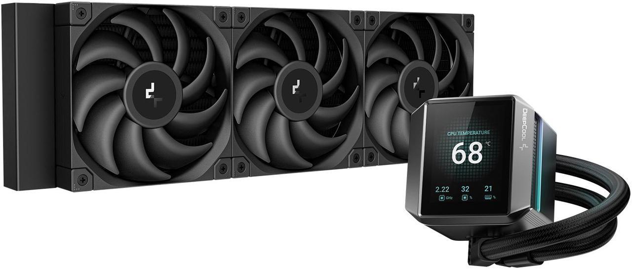 DeepCool MYSTIQUE 360 LCD Liquid Cooler 360mm 5th Gen Pump 3400RPM AIO 2.8" 640x480 TFT LCD Screen Anti-Leak Tech FT12 SE PWM Fans, Grey and Black