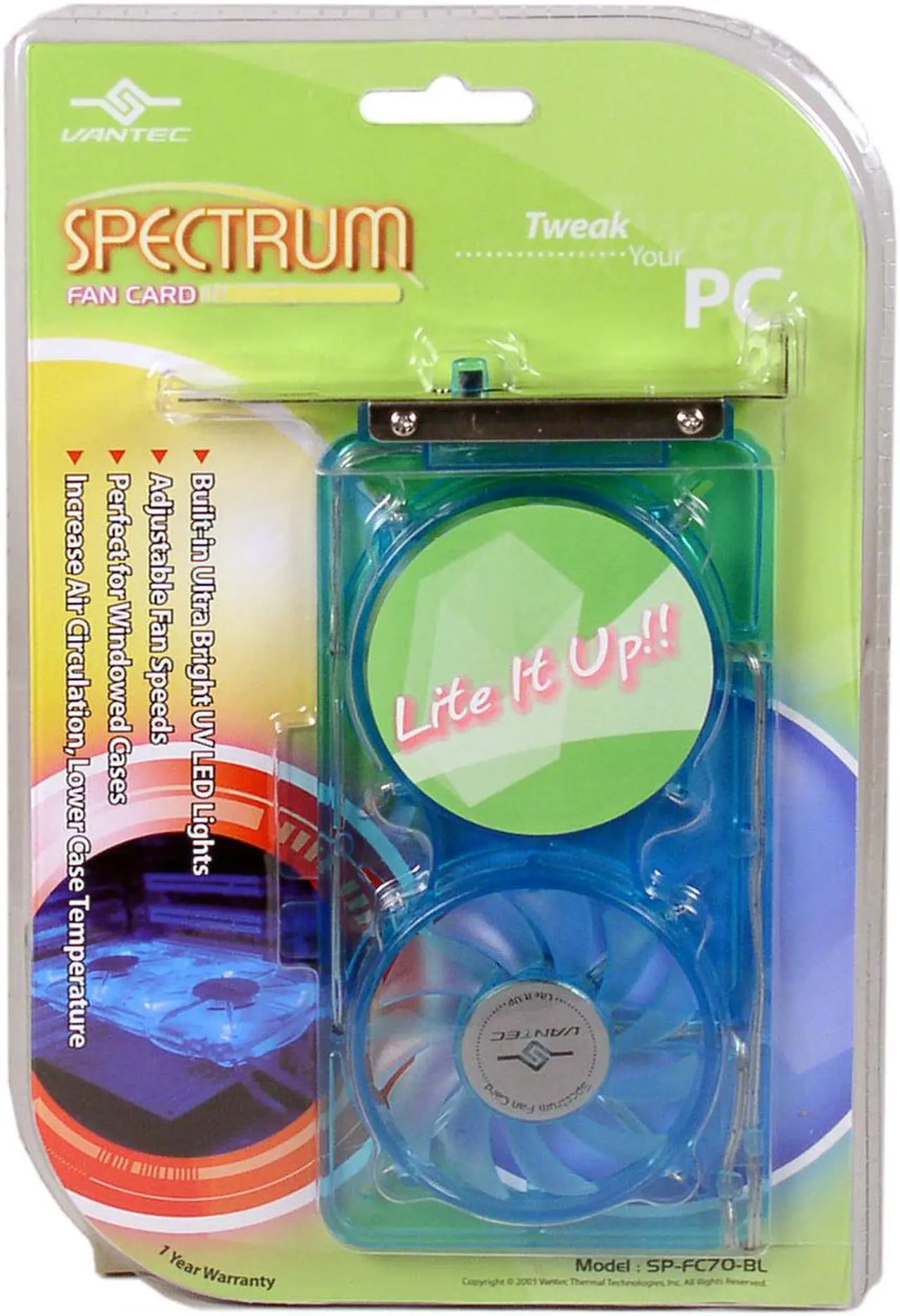 Alt view image 3 of 3 - Vantec Spectrum Fan Card with Dual 70mm Adjustable UV LED Fans - Model SP-FC70-BL