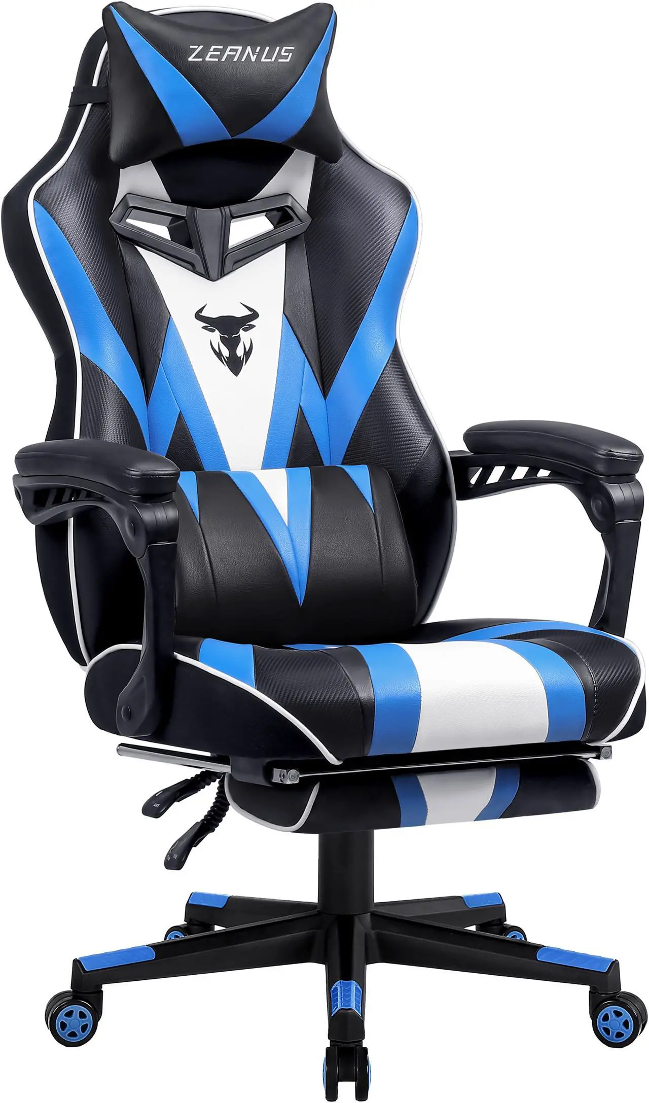 Main image of Zeanus Gaming Chair with Footrest, Recliner Computer Chair for Teens, Gaming Chair with Massage, Ergonomic Gaming Computer Chair, Gaming Desk Chair, Big and Tall Gaming Chairs for Adults (Blue)
