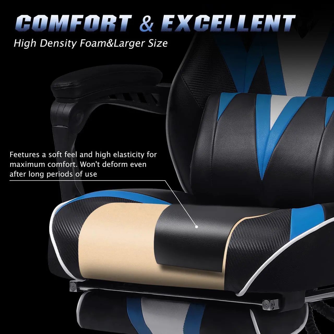 Alt view image 4 of 7 - Zeanus Gaming Chair with Footrest, Recliner Computer Chair for Teens, Gaming Chair with Massage, Ergonomic Gaming Computer Chair, Gaming Desk Chair, Big and Tall Gaming Chairs for Adults (Blue)