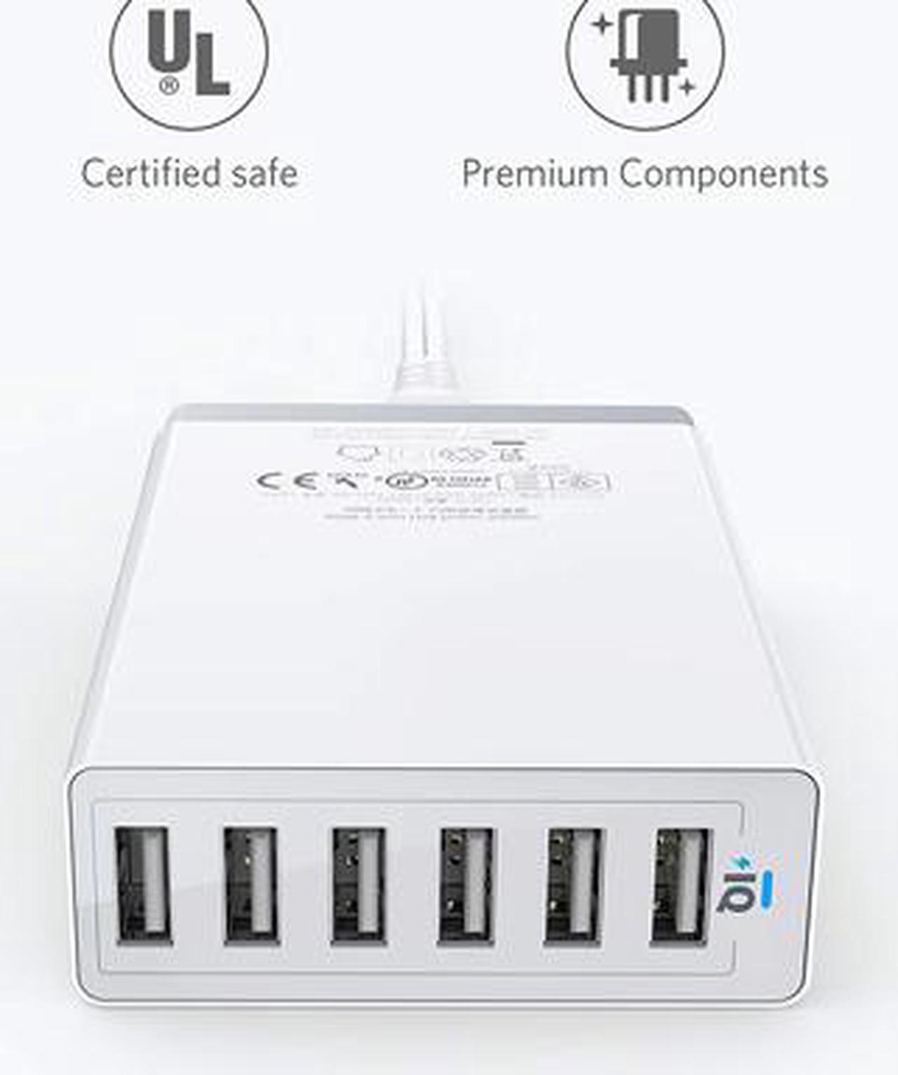 Alt view image 2 of 7 - Anker 60W 6 Port USB Charging Station, PowerPort 6 Multi USB Wall Charger for iPhone, iPad , Galaxy, Note, LG, HTC, and More