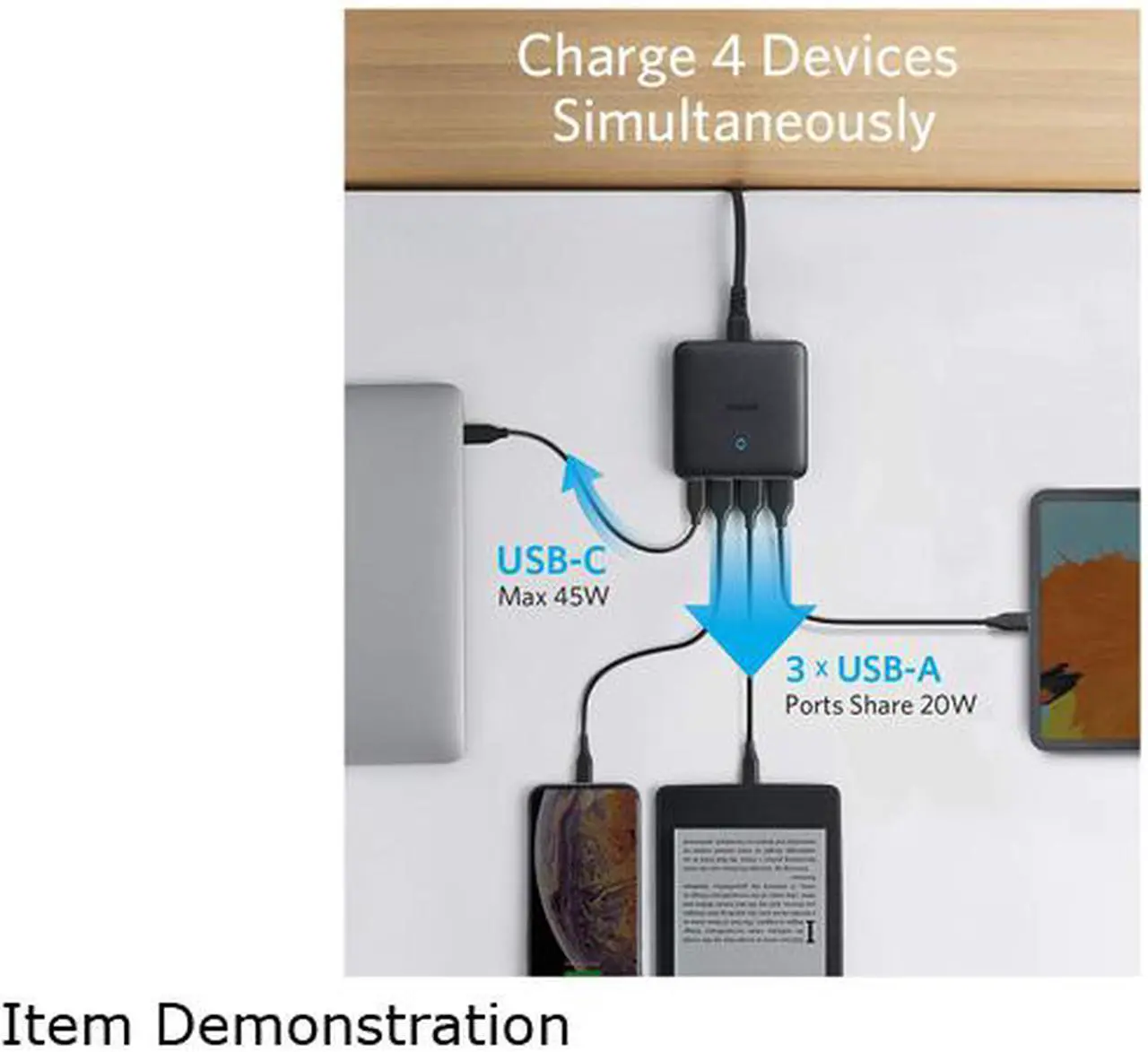 Alt view image 6 of 7 - USB C Charger, Anker 65W 4 Port PIQ 3.0 & GaN Fast Charger Adapter, PowerPort Atom III Slim Wall Charger with a 45W USB C Port, for MacBook, USB C Laptops, iPad Pro, iPhone, Galaxy, Pixel and More