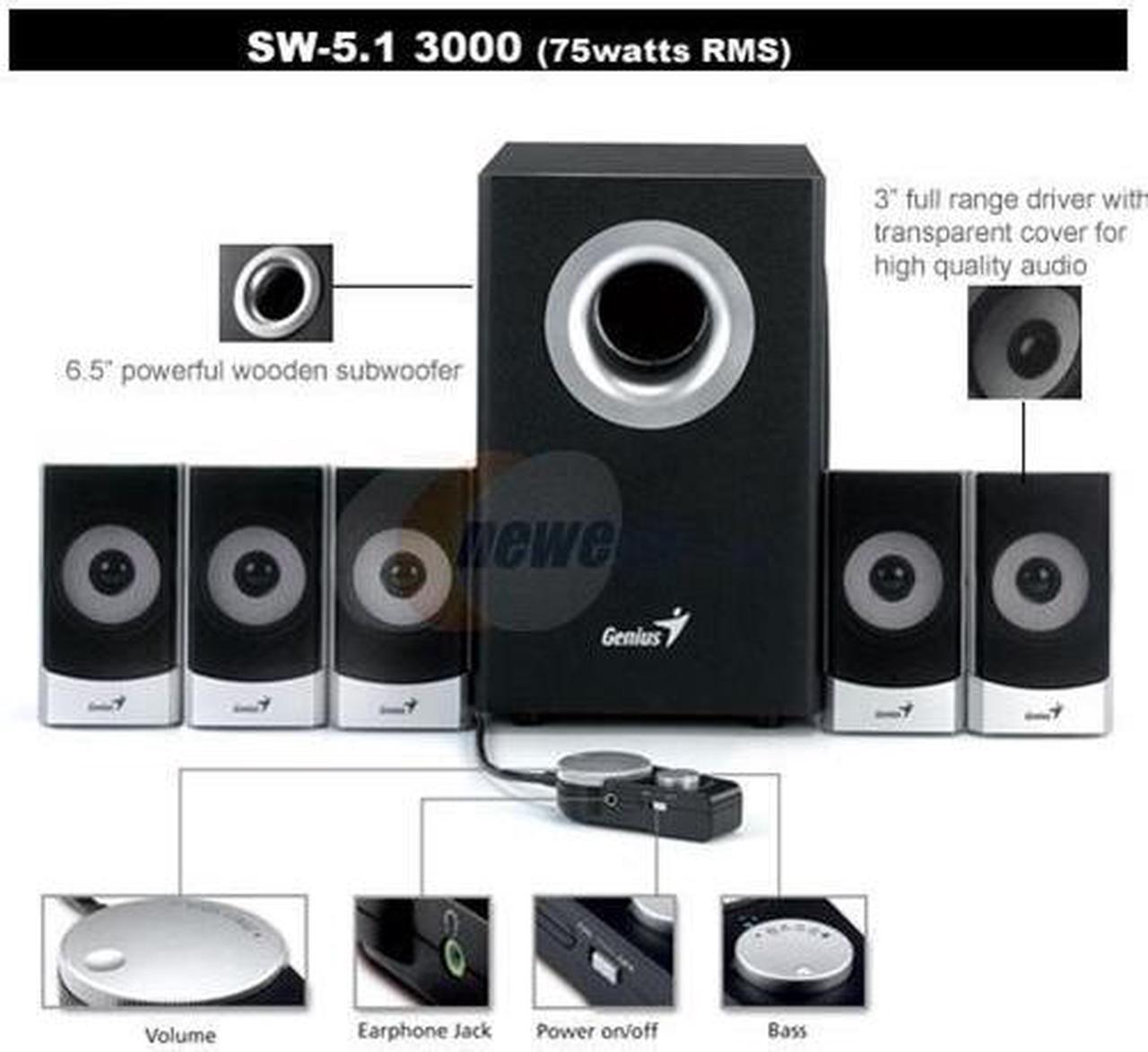 Alt view image 2 of 2 - Genius SW-5.1 3000 75 Watts 5.1 6-piece PC gaming speaker system