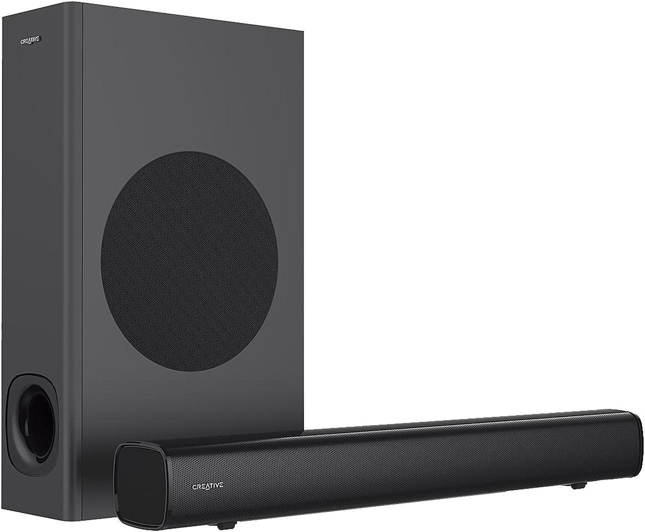 Alt view image 3 of 7 - Creative Stage 2.1 Channel Under-Monitor Soundbar with Subwoofer for TV, Computers, and Ultrawide Monitors, Bluetooth/Optical Input/TV ARC/AUX-in, Remote Control and Wall Mounting Kit