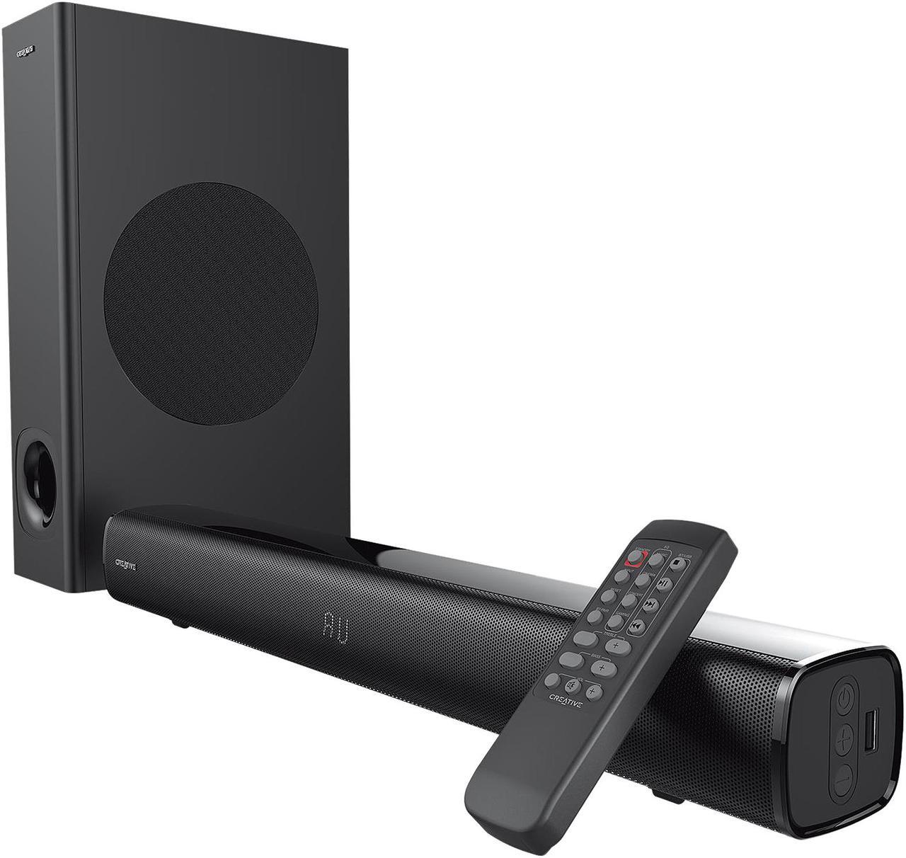 Alt view image 2 of 7 - Creative Stage 2.1 Channel Under-Monitor Soundbar with Subwoofer for TV, Computers, and Ultrawide Monitors, Bluetooth/Optical Input/TV ARC/AUX-in, Remote Control and Wall Mounting Kit