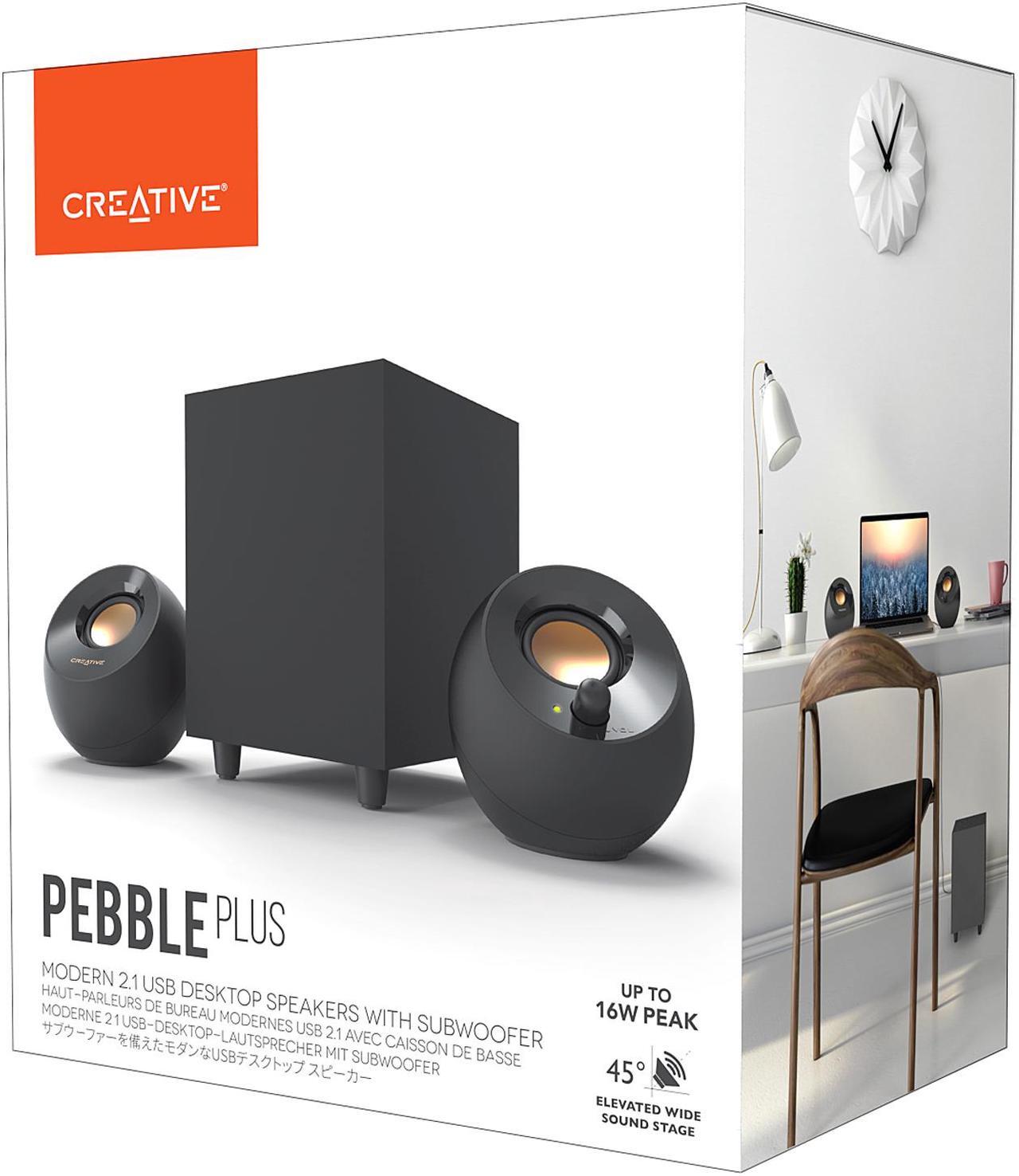 Alt view image 3 of 6 - Creative Pebble Plus 2.1 USB-Powered Desktop Speakers with Powerful Down-Firing Subwoofer and Far-Field Drivers, Up to 8W RMS Total Power for Computer PCs and Laptops (Black)