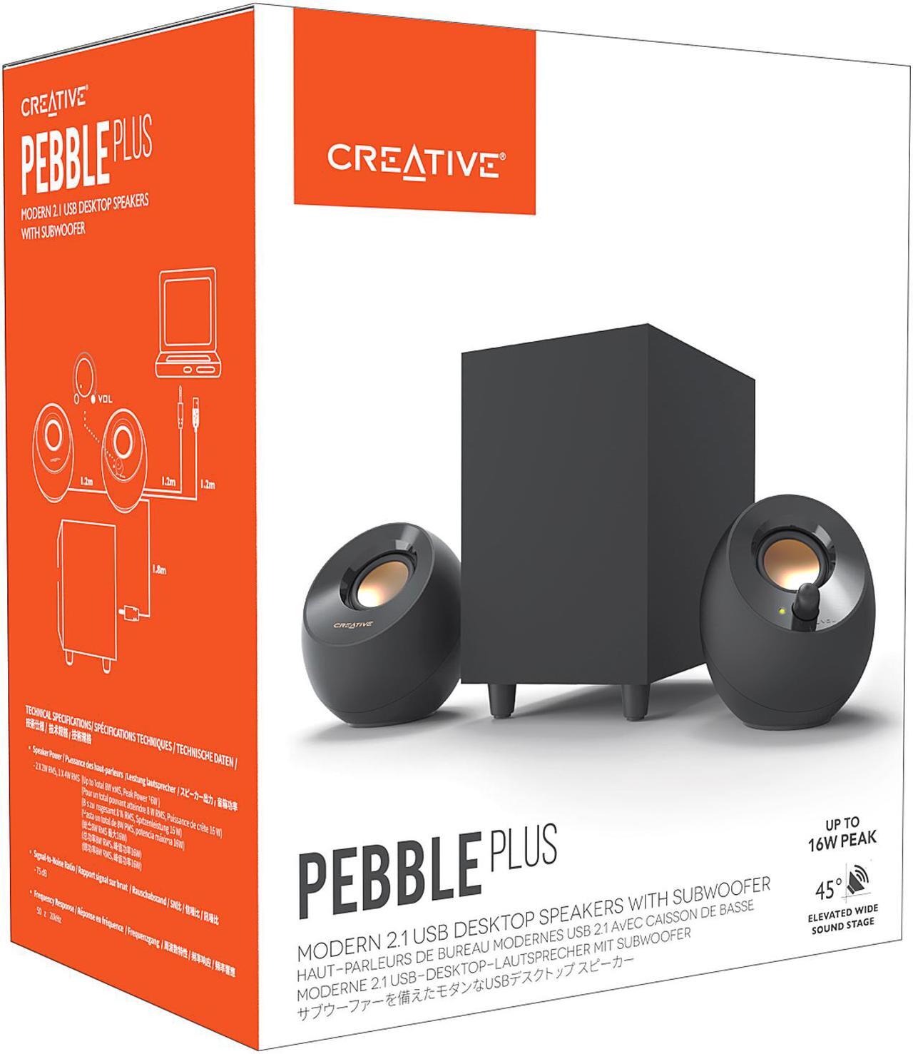 Alt view image 4 of 6 - Creative Pebble Plus 2.1 USB-Powered Desktop Speakers with Powerful Down-Firing Subwoofer and Far-Field Drivers, Up to 8W RMS Total Power for Computer PCs and Laptops (Black)