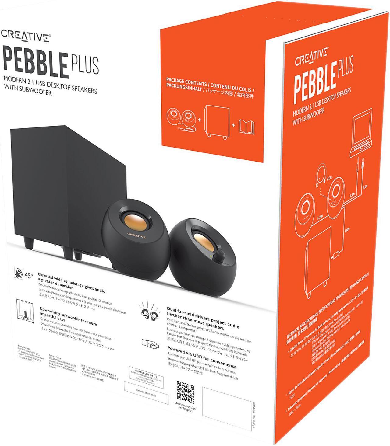 Alt view image 6 of 6 - Creative Pebble Plus 2.1 USB-Powered Desktop Speakers with Powerful Down-Firing Subwoofer and Far-Field Drivers, Up to 8W RMS Total Power for Computer PCs and Laptops (Black)