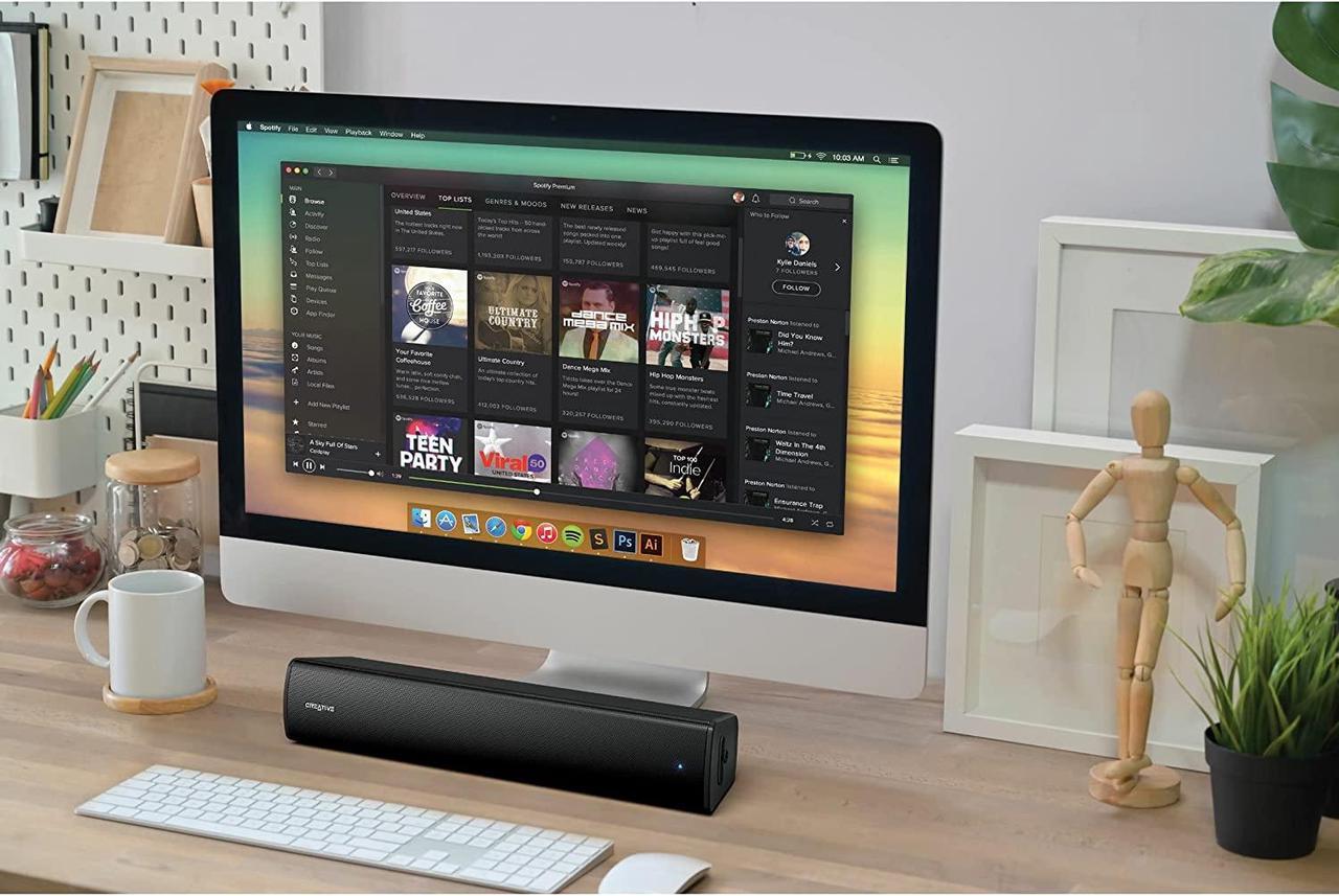 Alt view image 6 of 7 - Creative Stage Air V2 Compact Under-Monitor USB Soundbar for PC, with Bluetooth 5.3, Dual-Driver and Passive Radiator, up to 6 Hours of Playtime, Compatible with PS5 and Nintendo Switch