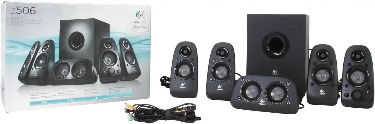 Alt view image 15 of 15 - Logitech A-Grade Certified Refurbished Z506 (980-000430) 5.1 Surround Sound 3D Ported Stereo 75 Watts Home Theater Speakers