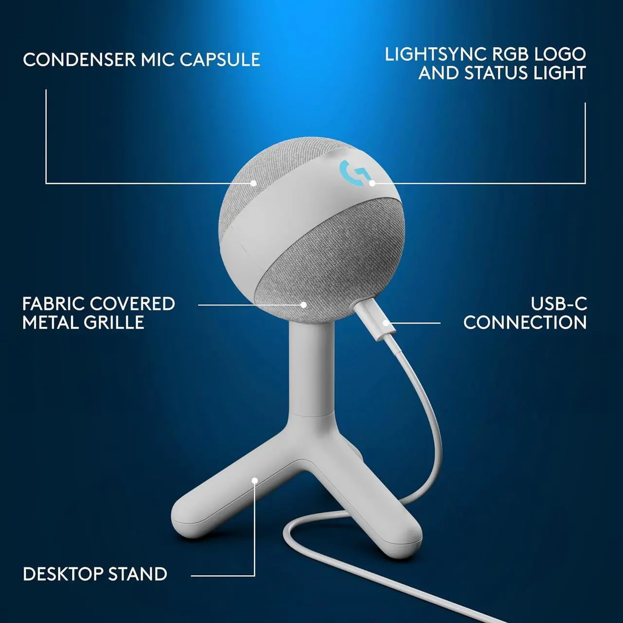 Alt view image 5 of 6 - Logitech G Yeti Orb Condenser RGB Gaming Microphone with LIGHTSYNC, USB Mic for Streaming, Cardioid, USB Plug and Play for PC/Mac - Off White
