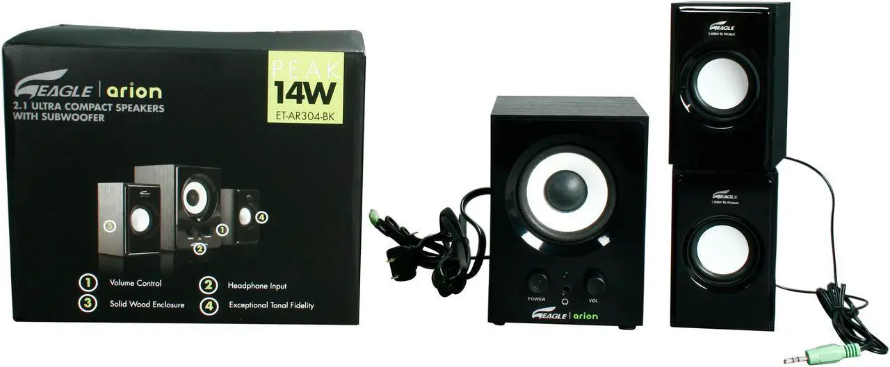 Alt view image 6 of 6 - Eagle ET-AR304-BK 7 W 2.1 Speakers