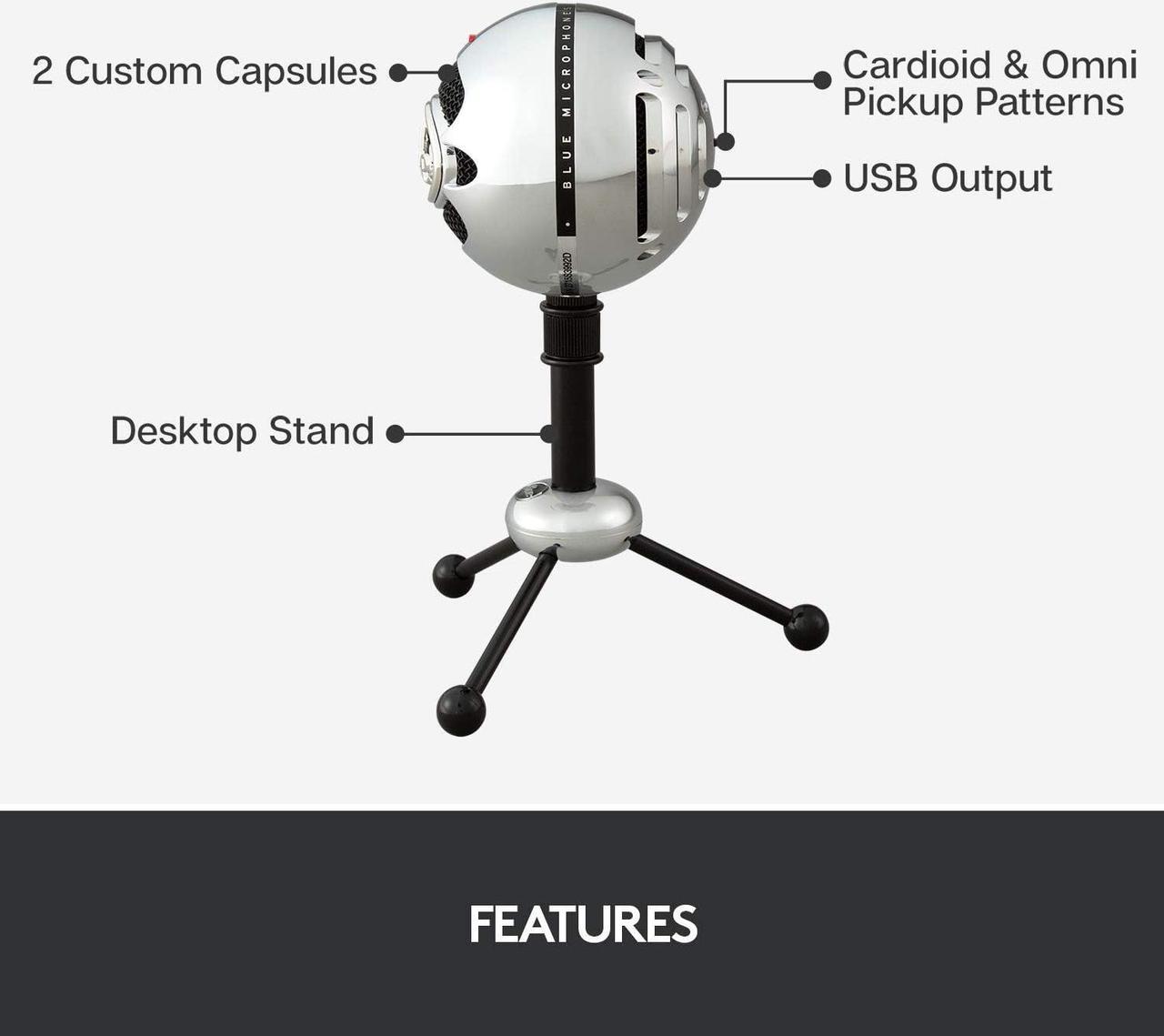 Alt view image 7 of 11 - Blue Snowball USB Microphone for PC, Mac, Gaming, Recording, Streaming, Podcasting, Condenser Mic with Cardioid and Omnidirectional Pickup Patterns, Stylish Retro Design – Brushed Aluminum