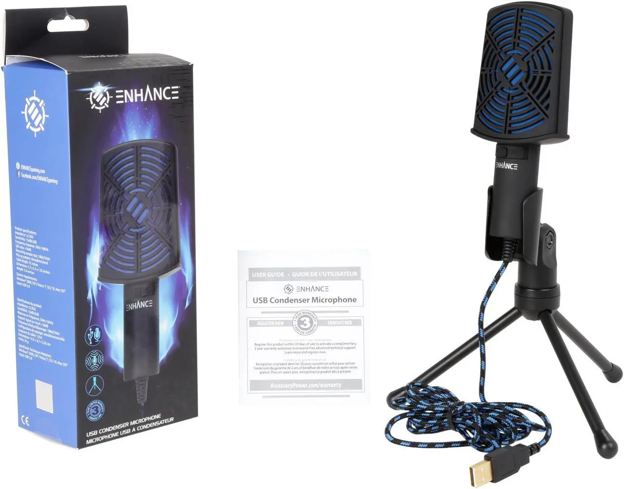 Alt view image 6 of 5 - ENHANCE USB Condenser Microphone with Adjustable Stand, Easy Plug and Play Design and Mute Switch - Great for Skype, Conference Calls, Twitch, Youtube, Discord and Recording