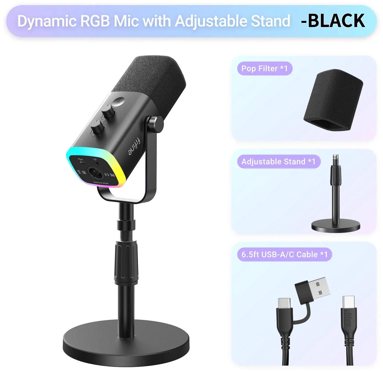 Open Box: FIFINE AM8S Gaming Microphone with Adjustable Stand, Height Adjustable Heavy-Duty Metal Stand, RGB Dynamic Mic with Quick Mute, Gain Volume Control, Headphone Jack - Newegg.com - Open Box condition - Image 9