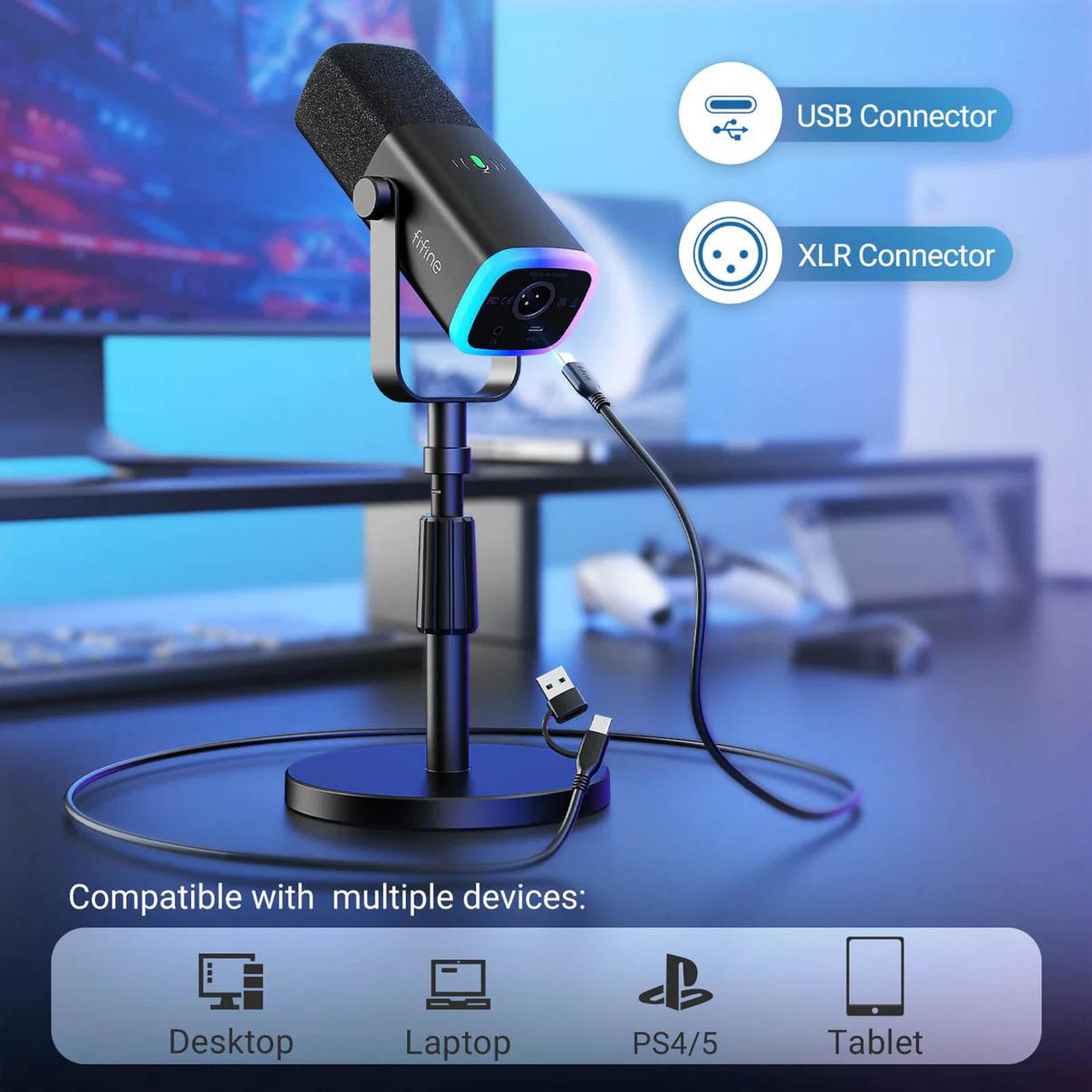Open Box: FIFINE AM8S Gaming Microphone with Adjustable Stand, Height Adjustable Heavy-Duty Metal Stand, RGB Dynamic Mic with Quick Mute, Gain Volume Control, Headphone Jack - Newegg.com - Open Box condition - Image 12