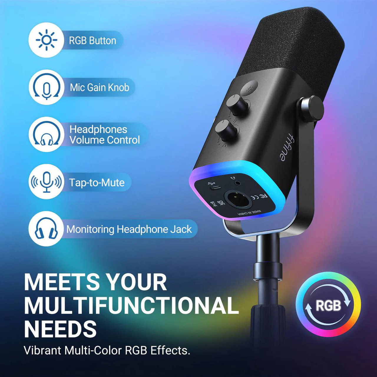 Open Box: FIFINE AM8S Gaming Microphone with Adjustable Stand, Height Adjustable Heavy-Duty Metal Stand, RGB Dynamic Mic with Quick Mute, Gain Volume Control, Headphone Jack - Newegg.com - Open Box condition - Image 14