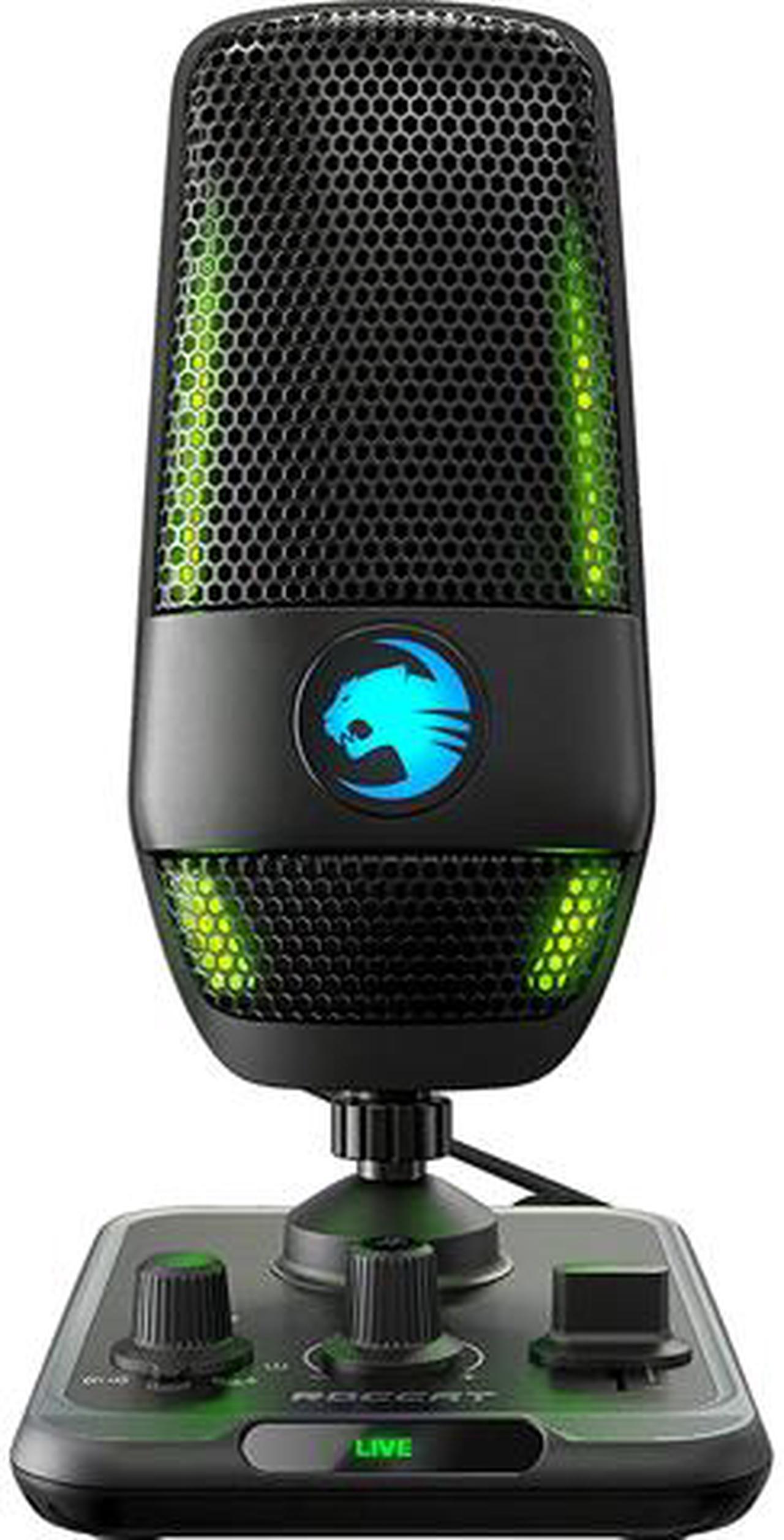 ROCCAT Torch USB Microphone, Studio-Grade Audio, PC Computer Gaming Wired Mic, RGB AIMO Lighting with Indicator, For Streaming, Recording, Podcasting, Quick Mute, Boom Arm Compatible, Black