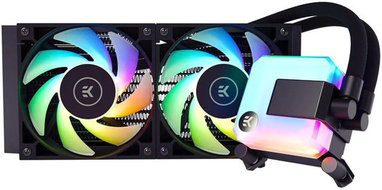 Main image of EK 240mm AIO D-RGB All-in-One Liquid CPU Cooler with EK-Vardar High-Performance PMW Fans, Water Cooling Computer Parts, 120mm Fan, Intel 115X/1200/2066, AMD AM4, (240mm AIO) LGA 1700 Compatible